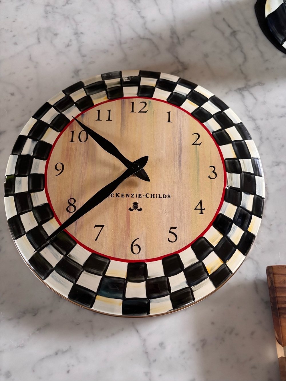 MacKenzie-Childs Black & White Check Wall Clock with Red Trim